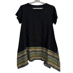 Minibee Lagenlook Dress Midi Linen Cotton Womens XXL Black Boho Tribal Ethnic